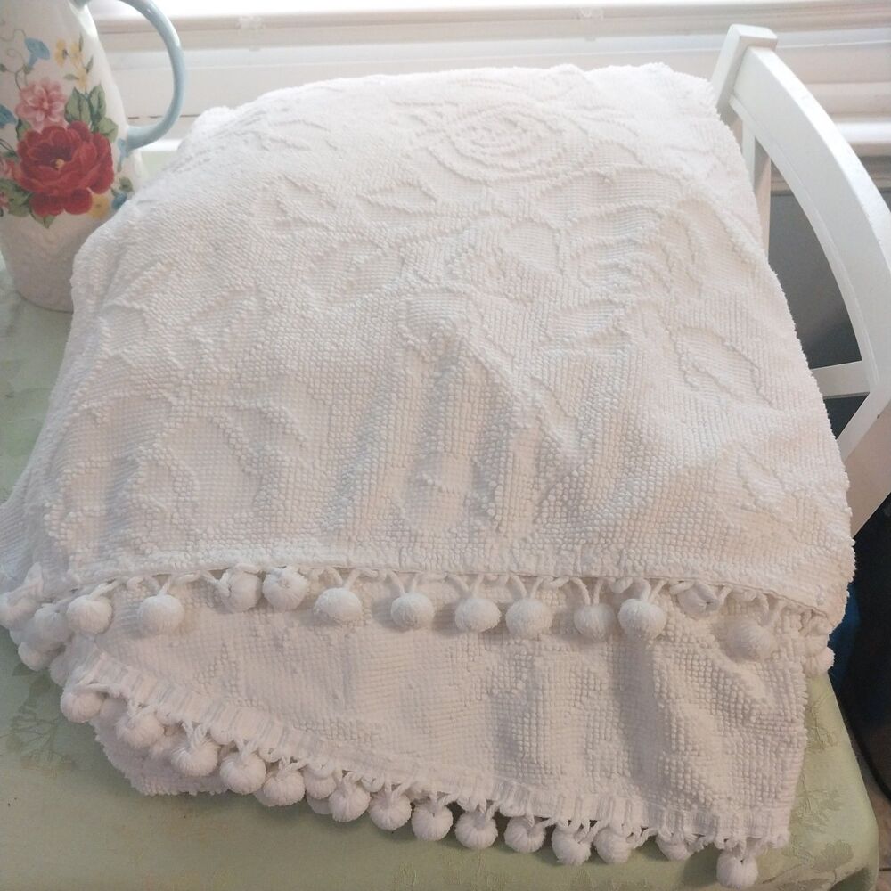 Rare Vintage 100% Cotton Chenille Blanket Floral Rose Pattern King Size 105x90 - Picture 2 of 9